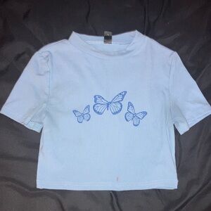 SHEIN Blue Short Sleeve Tee with Butterfly Design